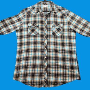 Wrangler Mens Size XLT Plaid Long Sleeve Western Shirt Pearl Snap Front Cotton